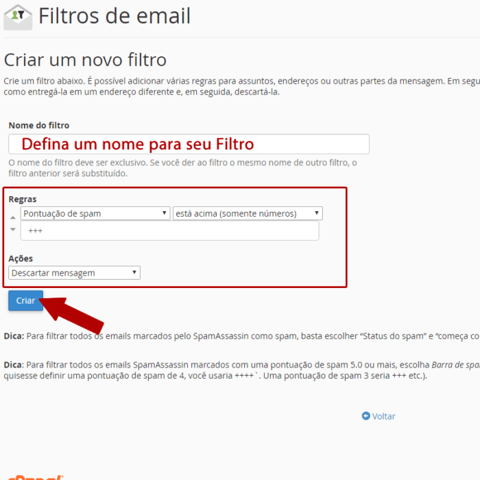 Webmail - Criar filtro de e-mail
