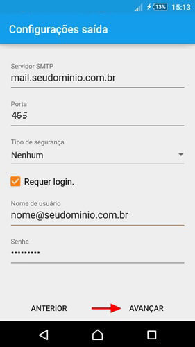 E-mail no Android - Configuração