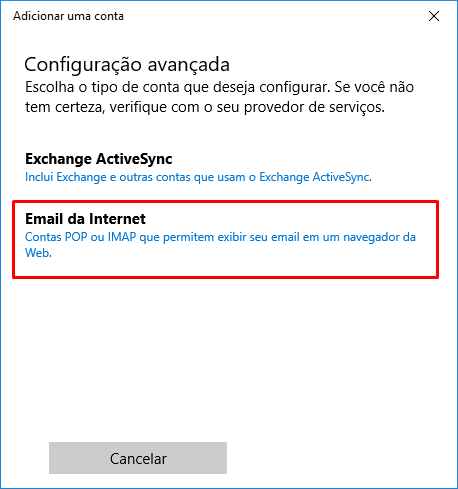Como configurar e-mail no Windows 10 - Passo 3