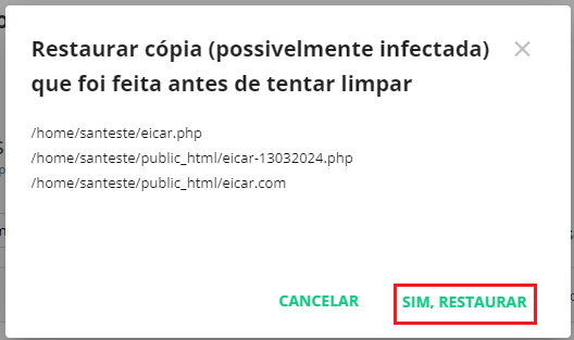Proteção avançada - Restaurar