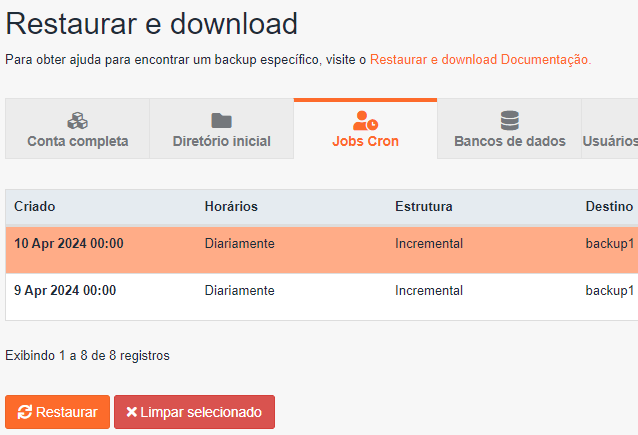 JetBackup - Restaurar cron jobs