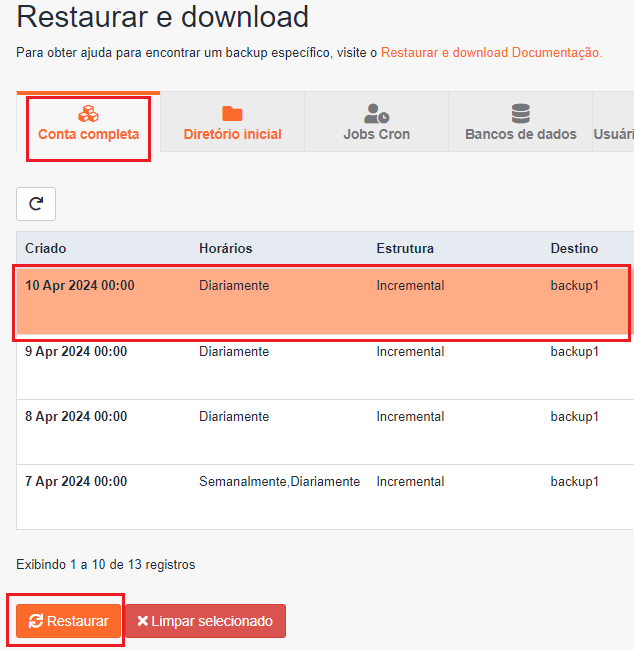 JetBackup - Restaurar