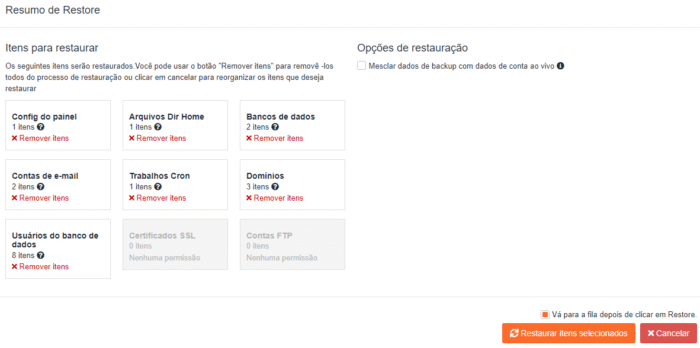 JetBackup - Resumo do restore
